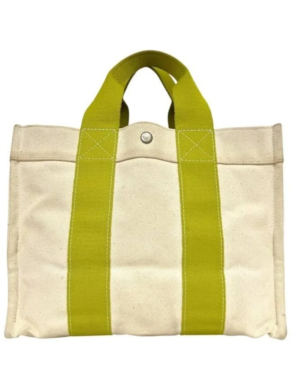 Hermes Tote Bora PM White Green Yellow Canvas